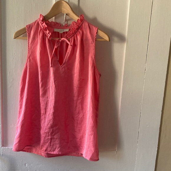 LOFT Tops - LOFT Coral Ruffle Neck Blouse-tiny flaw
